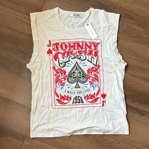 Anthropologie Beige and Red Graphic Tee